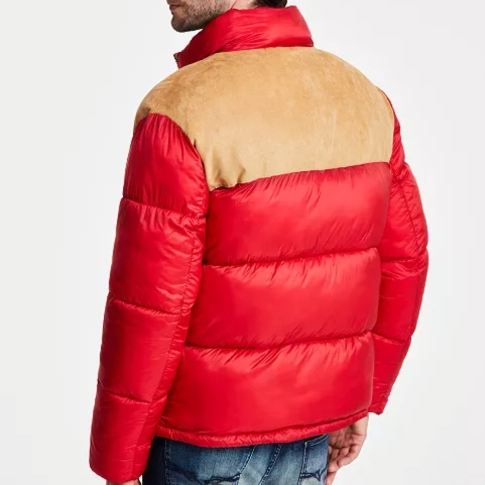 GUESS Larry Fabric Block Puffer Jacket Red Large - Picture 3 of 10